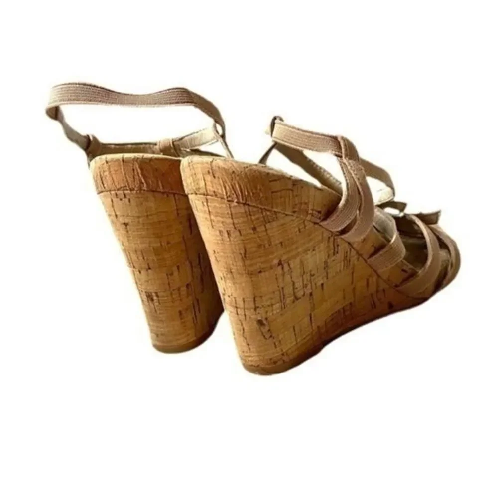 Johnston & Murphy Tan Canvas Cork Wedge Sandals Women’s Size 7.5M Slingback Heel